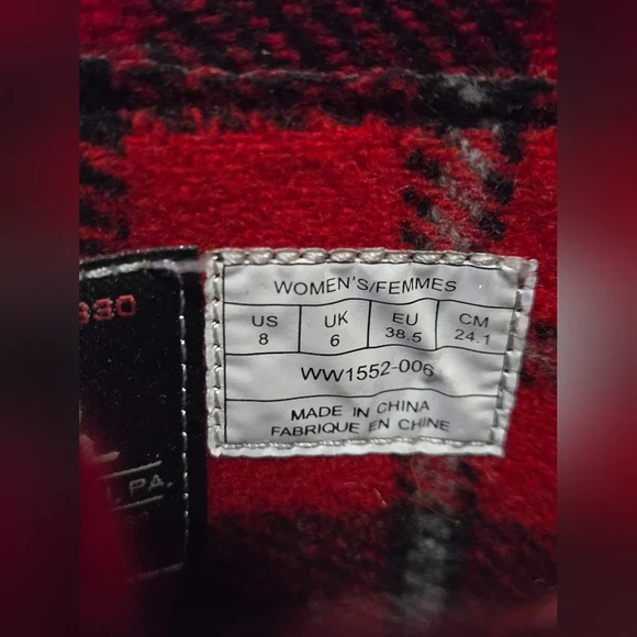 WOOLRICH-New With Tags! Red And Black Plaid Waterproof Wool Ankle Boots. Size 8 - Picture 8 of 11